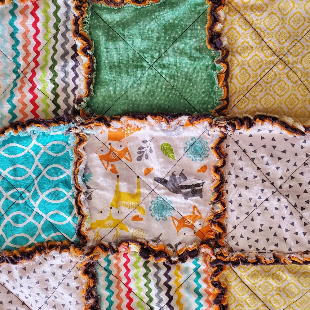 NEW Homemade Baby Boy Rag Quilt Forest Friends/Multi Color - Picture 4 of 12